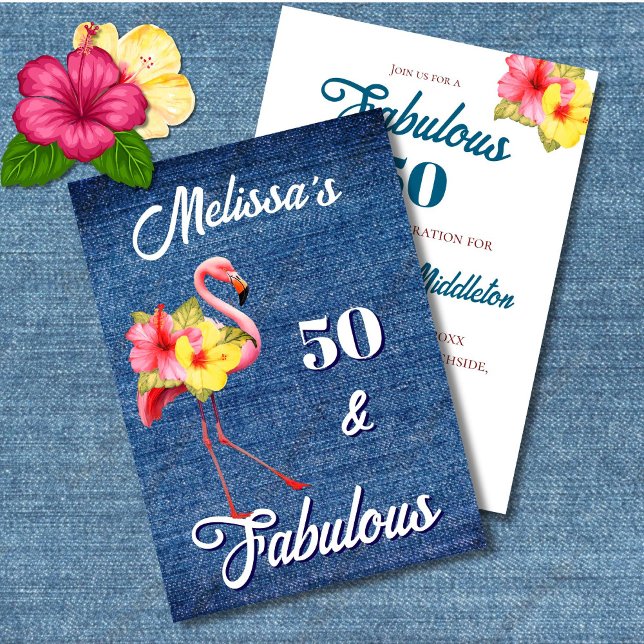 Invitation 50 et Flamant rose fabuleux Anniversaire Tropical (Créateur téléchargé)