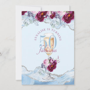 Invitation 50 Fabuleux Agate Bleu Fête d'anniversaire Floral