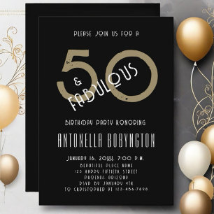 Invitation 50 fabuleux anniversaire d'or noir blanc