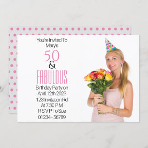 Invitation 50 Fabuleux Anniversaire rose Texte noir