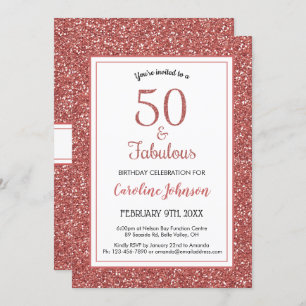 Invitation 50 & Fabuleux anniversaire Sparkly Rose Gold Parti