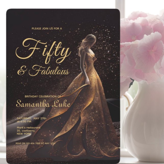 Invitation 50 Fabuleux Black Gold Parties scintillant Anniver (Créateur téléchargé)
