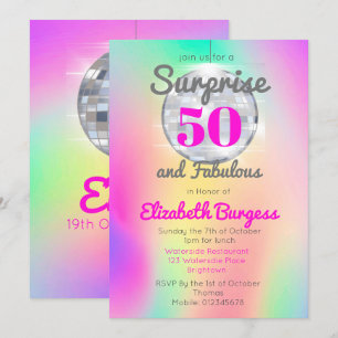 Invitation 50 Fabuleux Disco Tie Dye Pink Chic Anniversaire
