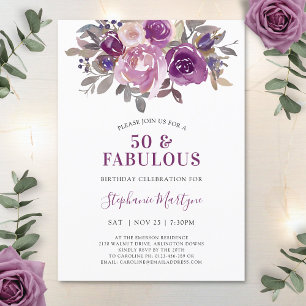Invitation 50 & Fabuleux Dusty Mauve Purple Floral Anniversai