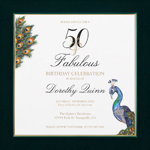 Invitation 50 & Fabuleux Elegant Aquarelle Peacock Anniversai