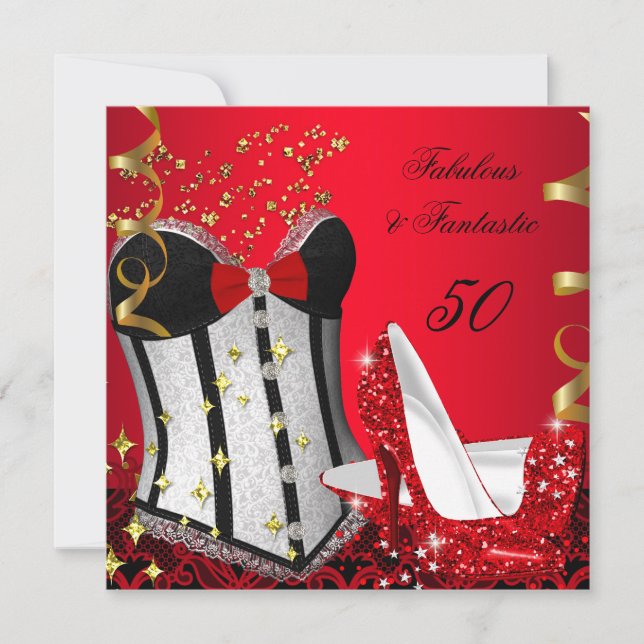 Invitation 50 & Fabuleux Fantastique Rouge Noir Or Anniversai (Devant)