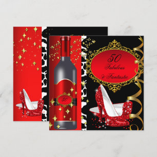 Invitation 50 & Fabuleux Fantastique Rouge Noir Or Anniversai