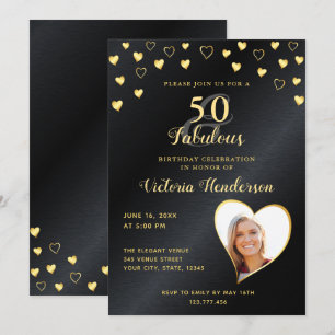 Invitation 50 & Fabuleux Faux Black Metallic & Gold Anniversa