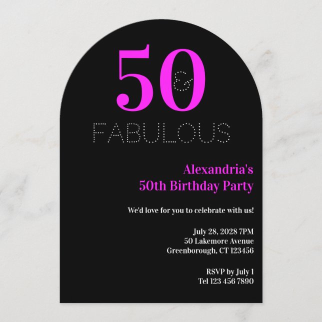 Invitation 50 fabuleux Fête d'anniversaire 50 ans Rose Néon N (Devant)