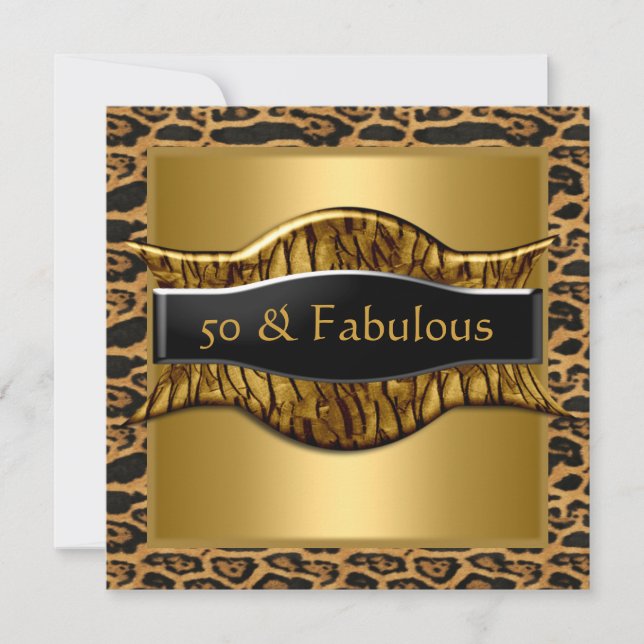 Invitation 50 & Fabuleux fête d'anniversaire Gold Black Leopa (Devant)