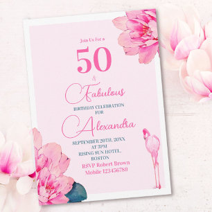 Invitation 50 Fabuleux Flamant rose rose Floral Chic Annivers