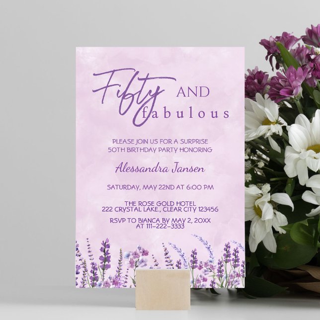 Invitation 50 & Fabuleux Fleur Sauvage Violette 50e Anniversa (Créateur téléchargé)