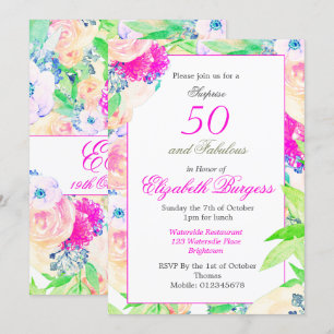Invitation 50 Fabuleux Floral Rose rose chic Anniversaire