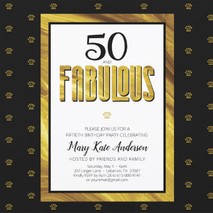 Invitation 50 Fabuleux Gold Black Metallic moderne Anniversai
