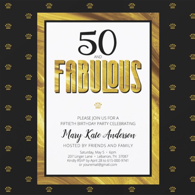 Invitation 50 Fabuleux Gold Black Metallic moderne Anniversai (Créateur téléchargé)