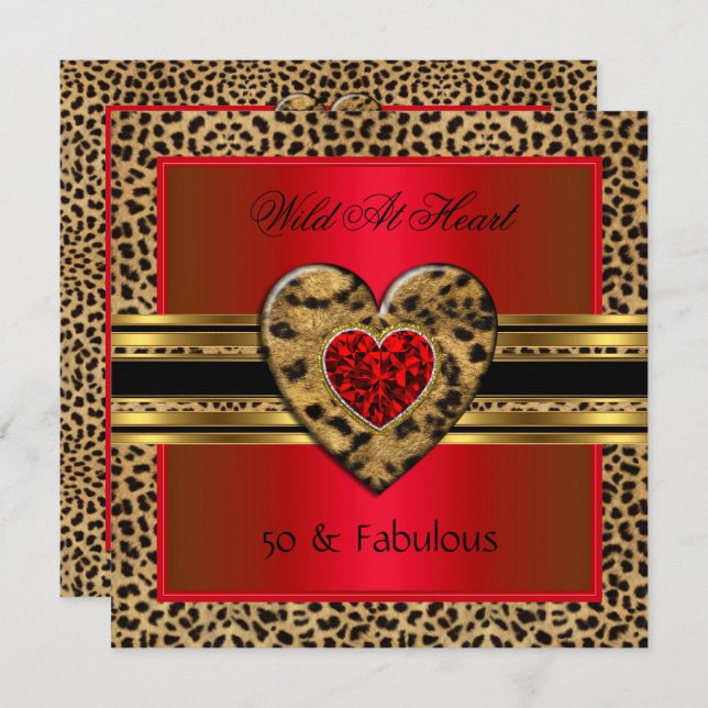 Invitation 50 & fabuleux Leopard Wild at Heart Black Gold Red (Devant / Derrière)