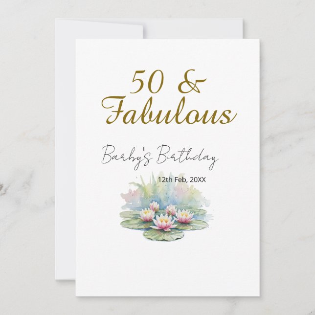 Invitation 50 & fabuleux lotus d'eau couleur aquarelle  (Devant)