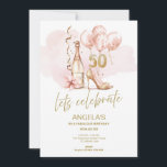 Invitation 50 & Fabuleux, moderne, tendance 50e anniversaire<br><div class="desc">Célébrez dans le style avec cette invitation moderne et tendance à 50ème anniversaire, avec champagne tendance, talons hauts et ballons dans une belle aquarelle rose douce. Parfait pour une femme fabuleuse qui a cinquante ans, cette invitation donne le ton d'une soirée classe et inoubliable. Personnalisez facilement le texte avec le...</div>