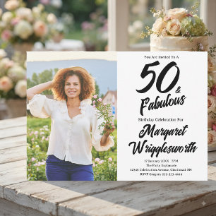 Invitation 50 & Fabuleux Noir Blanc Script Photo Typographie
