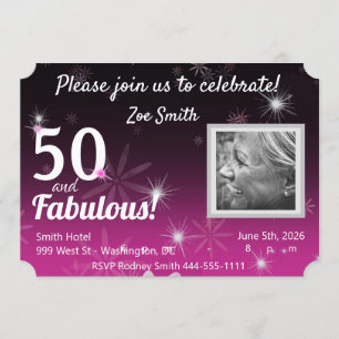 Invitation 50 & Fabuleux noir, rose, blanc avec étoiles & mar
