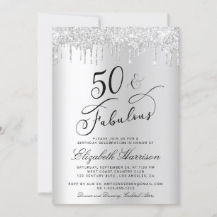 Invitation 50 Fabuleux Parties scintillant d'argent fête d'an