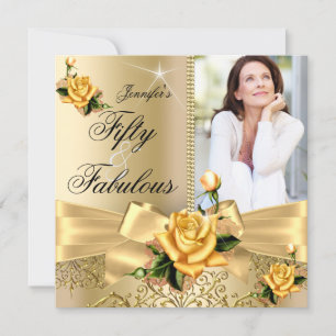 Invitation 50 & Fabuleux Photo Gold Yellow Rose Bow Anniversa