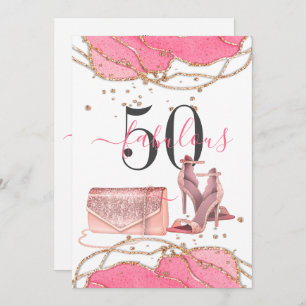 Invitation 50 Fabuleux Pink Agate Gold Parties scintillant Ch