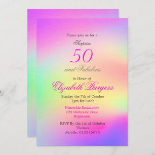 Invitation 50 Fabuleux Rainbow Tie Dye Pink Chic Anniversaire