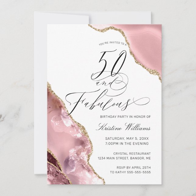 Invitation 50 Fabuleux Rose Gold Parties scintillant Agate An (Devant)