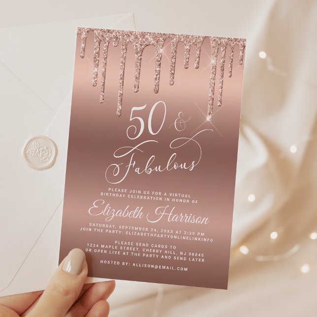 Invitation 50 Fabuleux Rose Gold Parties scintillant fête d'a (50 & Fabulous: Toast to a Life Well Celebrated!)