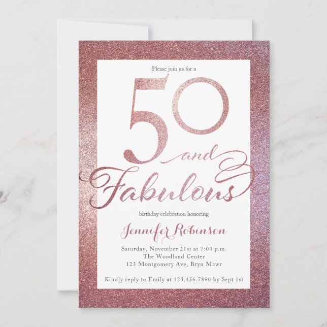 Invitation 50 Fabuleux Rose Gold Parties scintillant fête d'a (Devant)