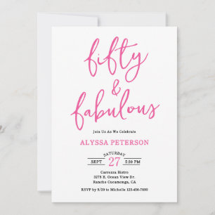 Invitation 50 & Fabuleux Rose Moderne Écriture 50e Anniversai