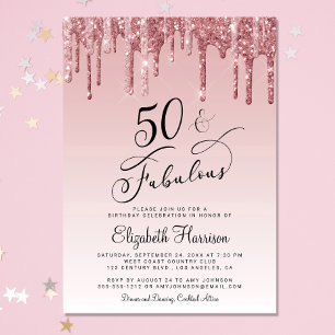 Invitation 50 Fabuleux Rose Parties scintillant Gold rose fêt