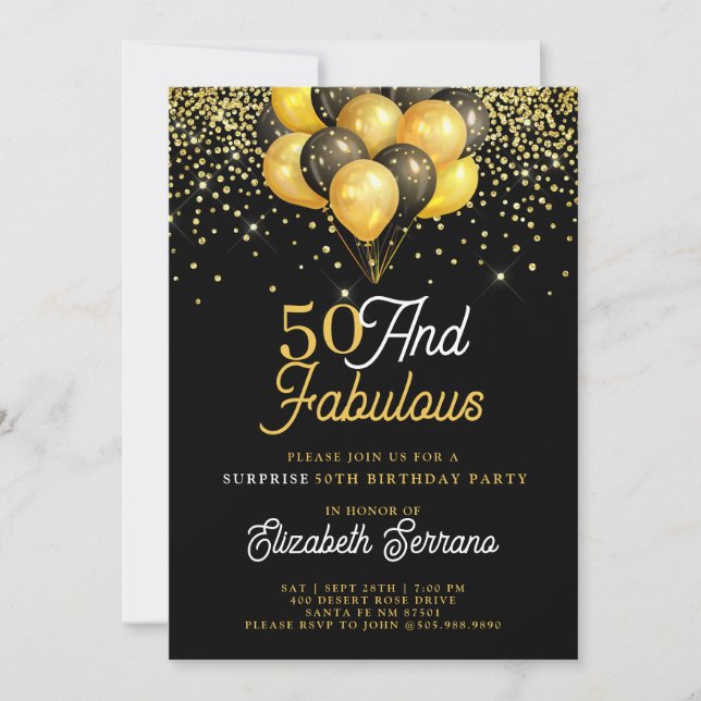 Invitation 50 Fabuleux Surprise Anniversaire Gold Black Parti (Devant)
