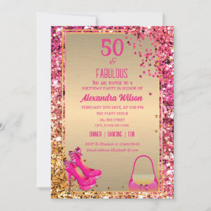 Invitation 50 & Fabuleux talons hauts Glam doré rose