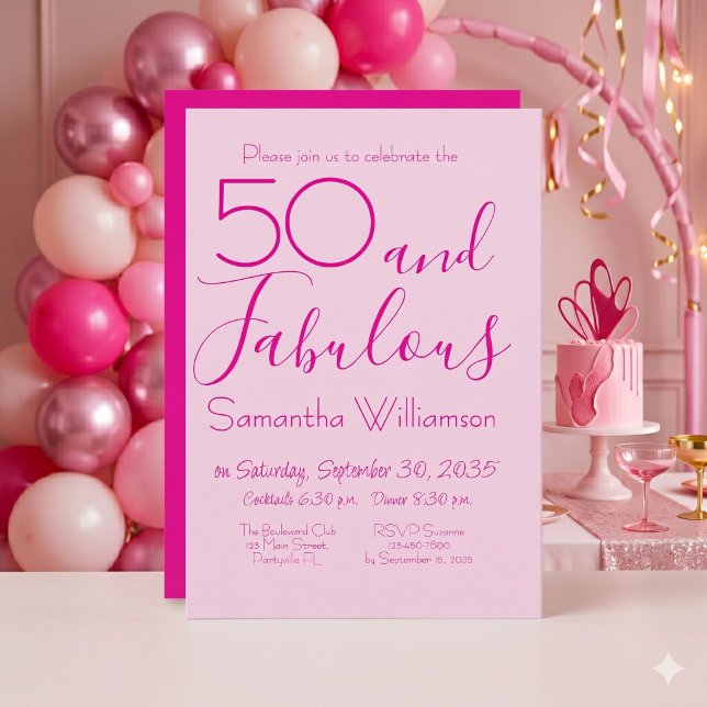 Invitation 50 & Fabulosité 50e Anniversaire Fête Rose Élégant (Créateur téléchargé)