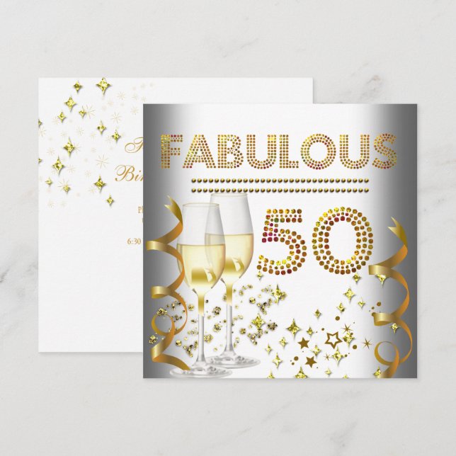 Invitation 50 Fabulous Champagne Doré (Devant / Derrière)