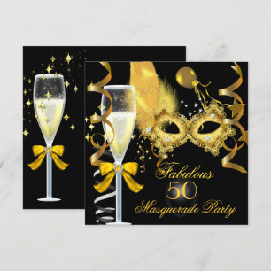 Invitation 50 & Fabulous Gold Black Masquerade Party