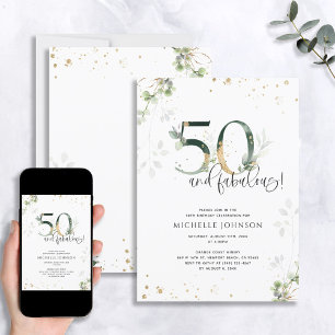 Invitation 50 & Fabulous Green Gold Botanical Anniversaire
