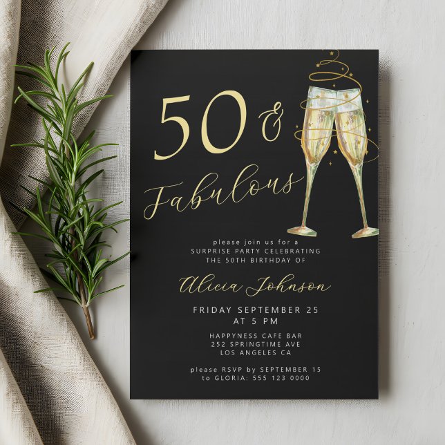Invitation 50 & Fabulous or noir 50e anniversaire fête (Créateur téléchargé)