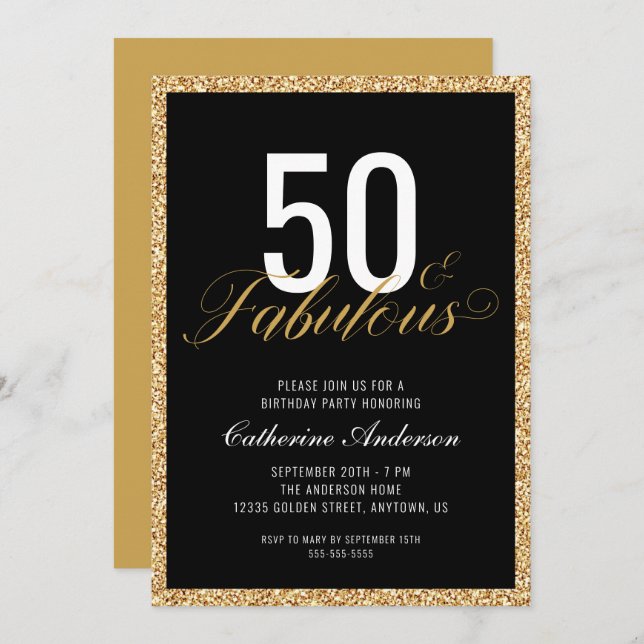 Invitation 50 & Fabulous Parties scintillant élégante fête d' (Devant / Derrière)