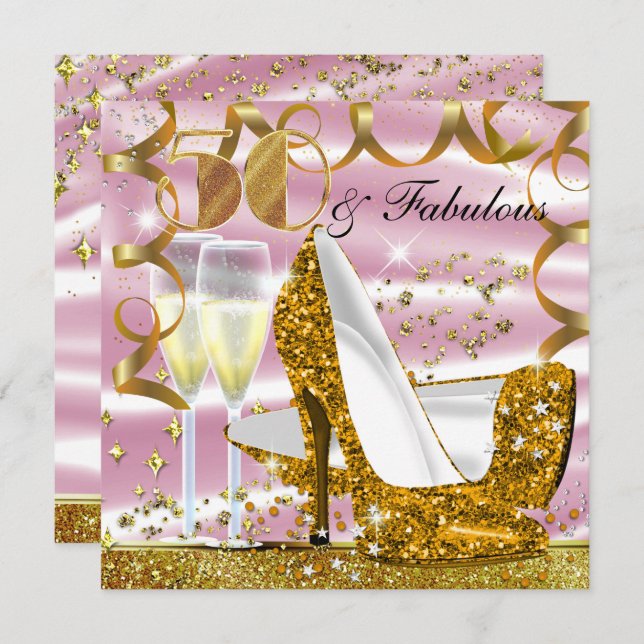 Invitation 50 & Fabulous Parties scintillant Gold rose Invita (Devant / Derrière)