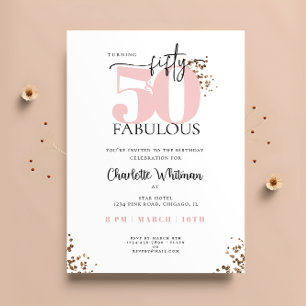 Invitation "50 & Fabulous" Parties scintillant rose et noir m