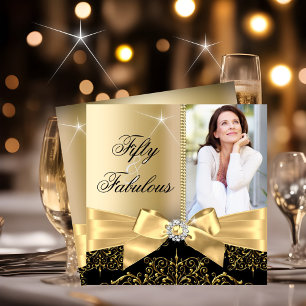 Invitation 50 & Fabulous Photo Gold Black Bow 50e anniversair