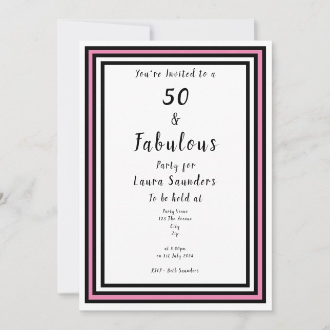 Invitation 50 & Fabulous Pink and Black Party (Devant)