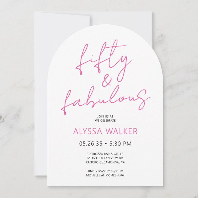 Invitation 50 & Fabulous Pink Modern Script 50th Birthday  (Devant)