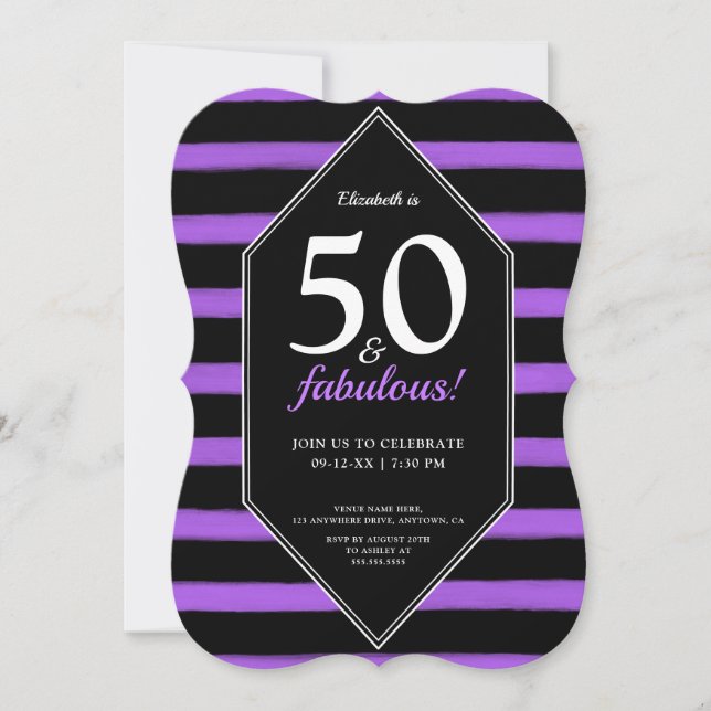 Invitation 50 & Fabulous Purple & Black 50th Birthday Party (Devant)