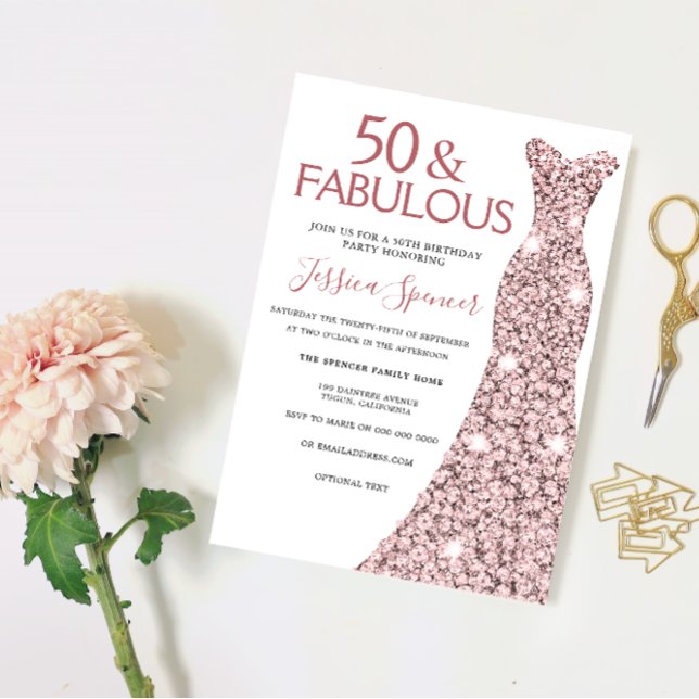 Invitation 50 & Fabulous Rose Gold robe 50e fête d'anniversai (Créateur téléchargé)