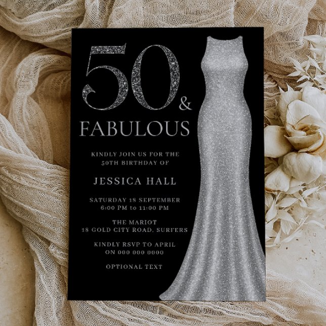 Invitation 50 & Fabulous Silver Sparkle robe 50e anniversaire (Créateur téléchargé)