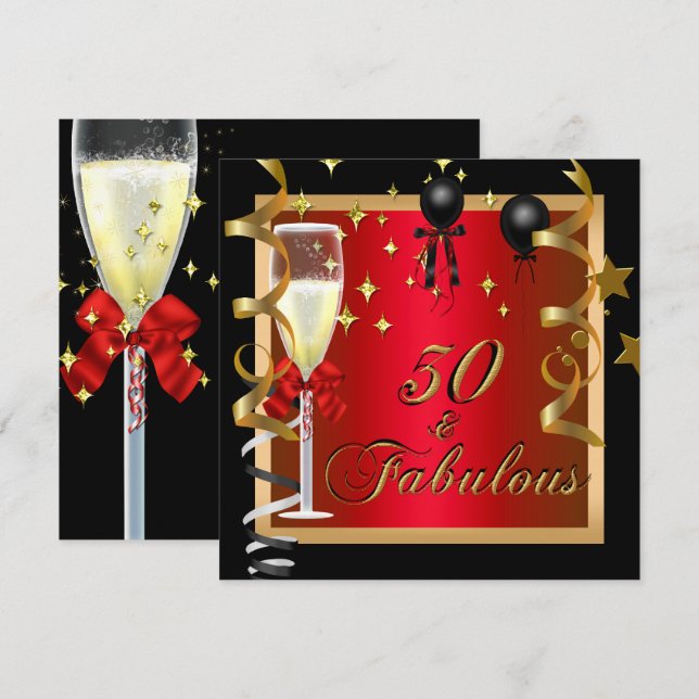 Invitation 50 Fabulux Anniversaire Rouge Or Noir (Devant / Derrière)